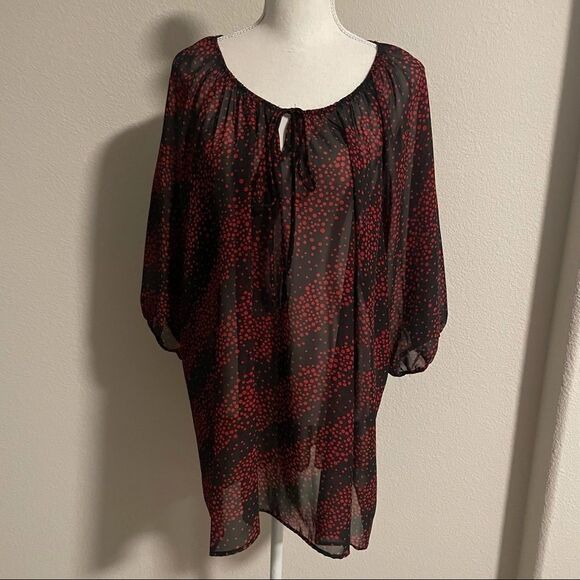 ESPRESSO Chiffon polka dot tunic, red & black, Size 2X - Picture 1 of 8